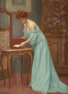 "curiouse", Lady In Elegant Interior With Letter by Jules Armand Hanriot