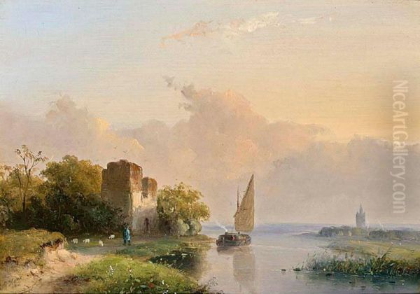 Figures In A River Landscape Near Delft - view 1