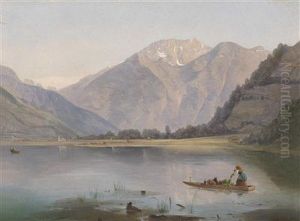 Scene Set In The Salzkammergut by Anton Hansch