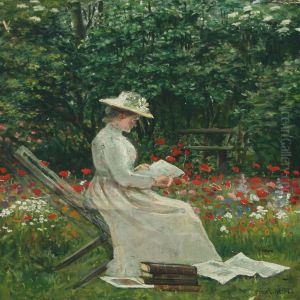 Woman Reading In A Floweringgarden by Anne Marie Hansen