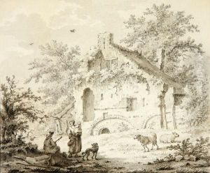 Peasant Family By A Stone Cottage by Carel Lodewijk Hansen