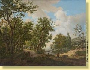 Paysage Anime Sur Fond De Riviere by Carel Lodewijk Hansen