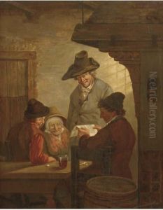 An Interior With A Peasant Reading To Three Listeners by Carel Lodewijk Hansen