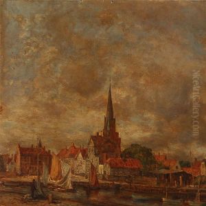 Harbour Scene With Houses And A Church, Presumably From Elsinore by Carl Hansen
