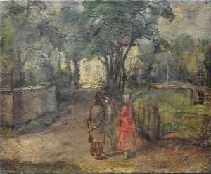 Impressionistische Parkansicht Mit Personen by Emiel Hansen