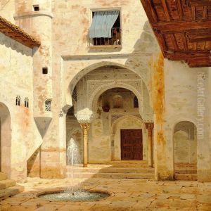 View Of A Courtyard In Alhambra by Heinrich Hansen