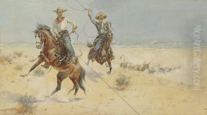Two Cowboys With Ropes by Herman Wendleborg Hansen