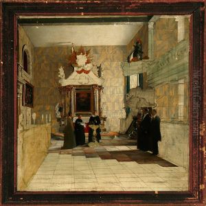 Baroque Church Interiorwith A Christening, Presumeably In A Private Chapel On A Danishmanor by Johann L. I Hansen