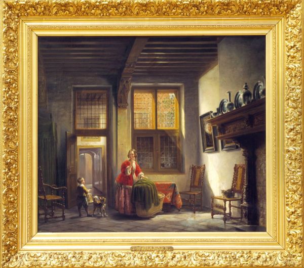 Voornaam Binnenhuis Met Vrouw En Kind Bij Een Trap - view 1