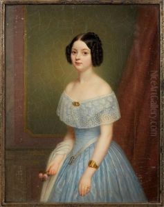 Portrait Einesvornehmen Madchens In Hellblauem Kleid by Lambertus Johannes Hansen