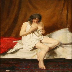 Boudoir With Half Naked Woman Sitting On A Bed by Niels Christian Hansen