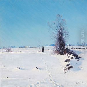 Cloudless Winter Day With A Hunter On A Snow Covered Field by Sigvard Hansen