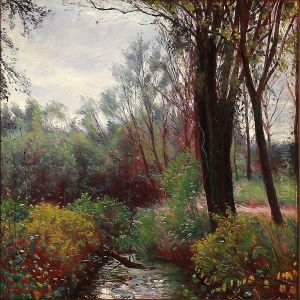 Forest Scene With A Stream by Sigvard Hansen
