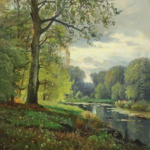 Woodland Scene With Pond by Niels Hansen-Jacobsen