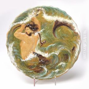 Earthenware Dishmodelled In Light Relief With Aegir And Waves by Karl Frederik Hansen-Reistrup