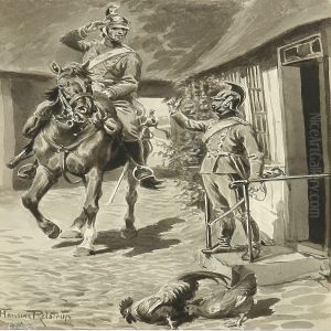 Saluting Dragoons,sledge Driving In Snow Weather And Feeding The Cattle