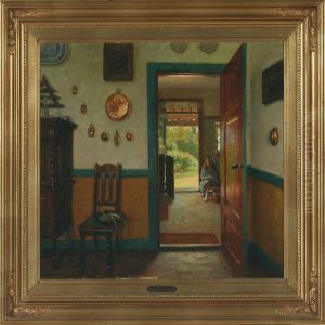 Interior With A Girl Reading by Bertel Hansen-Svaneke