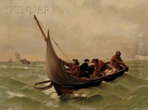 Fishermen In A Dory Off The White Cliffs - view 1