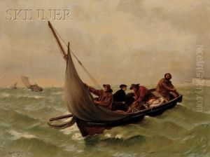 Fishermen In A Dory Off The White Cliffs by George Haquette