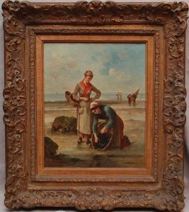 Two Girls Gathering Mussels