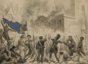 Des Revolutionnaires Combattant Devant Le Palais Royal by Guillaume-Alphonse Harang Dit Cabasson