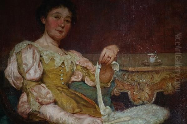 An Elegant Lady Seated With A Fan - view 1