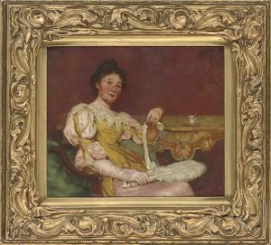 An Elegant Lady Seated In An Interior by George Harcourt