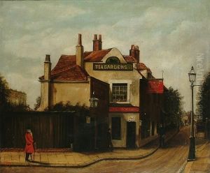 A Street Scene Thought To Be In Chelsea, Showing The Black Lion And A Chelsea Penionser