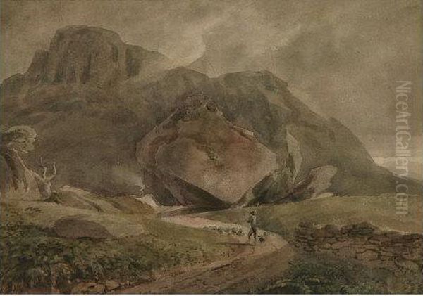 Shepherd And Sheep On The Road - view 1