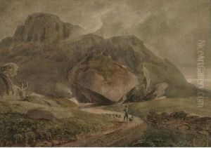 Shepherd And Sheep On The Road by James Harden Of Brathway