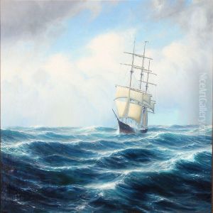 Seascape With A Sailing Ship In High Waves by Johannes Hardes