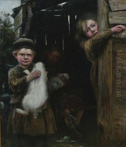 Three Girls By A Barn Door - view 1