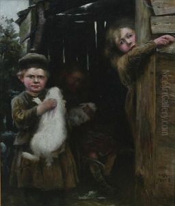 Three Girls By A Barn Door by Charles Martin Hardie