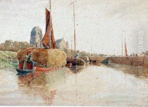 River Scene With Hay Barge by Martin Hardie