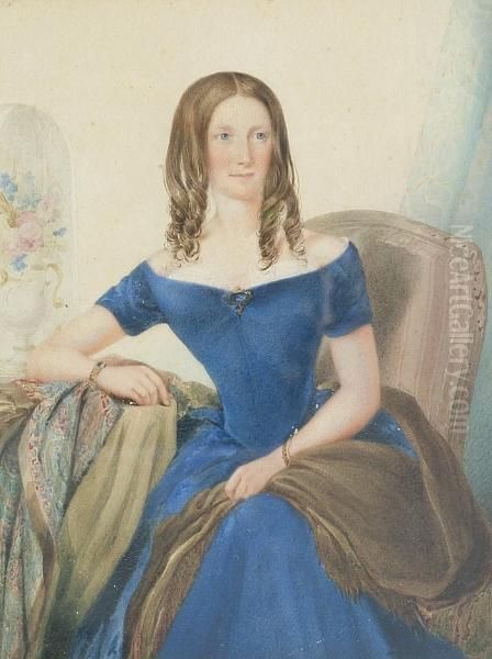 A Young Woman Seated At A Table With Drapes - view 1