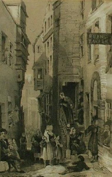 Burns Tavern Street Scene With Figures - view 1
