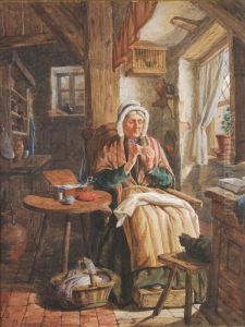 A Ladyknitting In An Interior A Ladyknitting In An Interior