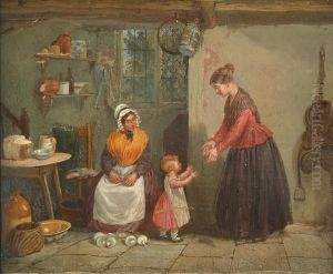 Figures In A Cottage Interior by Frederick Daniel Hardy