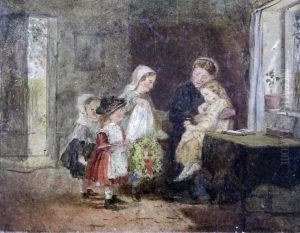 Interior With Mother And Children by George Hardy