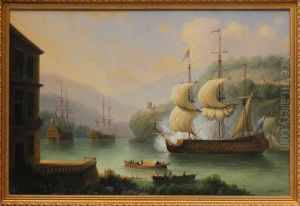Warship Off A Fortified Coast