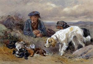 Young Ghillie And Spaniels With The Days Bag by James Jnr Hardy