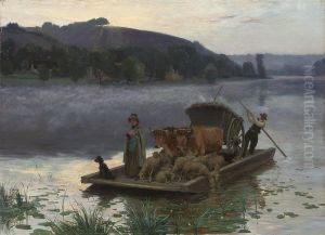 The River Ferry At Dawn by Ernest Hareux