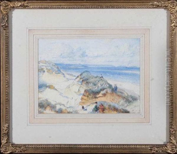 A Beach Scene With Figures And Sheep In The Foreground - view 1