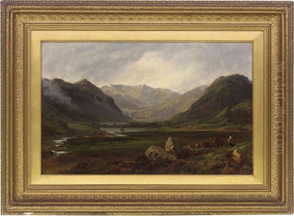 A Figure And Cattle In An Extensive Highland Landscape - view 1