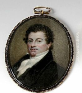 A Portrait Miniature Of A Gentleman Wearing Black Coat With High Collar, And White Stock, Oval