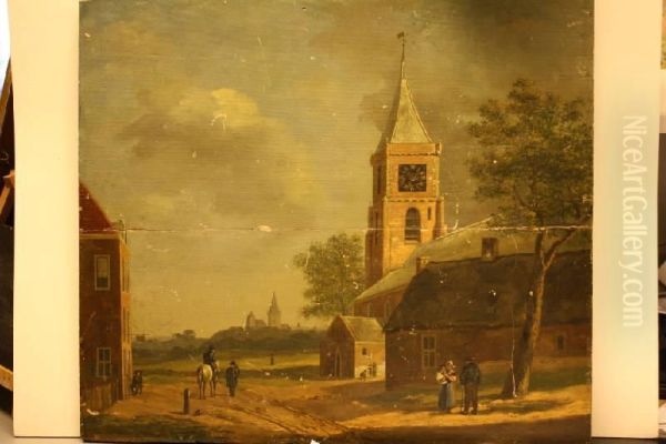 Figuren Op Een Dorpsplein Met Kerk En Herberg - view 1