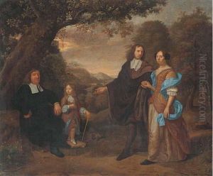 A Group Portrait Of A Family In A Wooded Landscape