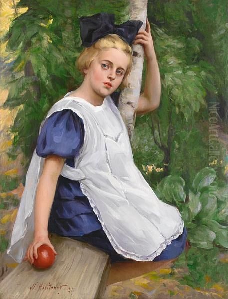 Young Girl With An Apple - view 1