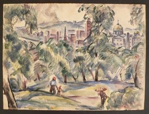 A Normandy Scene With Figures In The Foreground A Normandy Scene With Figures In The Foreground