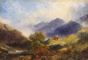 Besonnte Gebirgslandschaft Mit Wildbach Und Figurenstaffage by Joseph Harlor